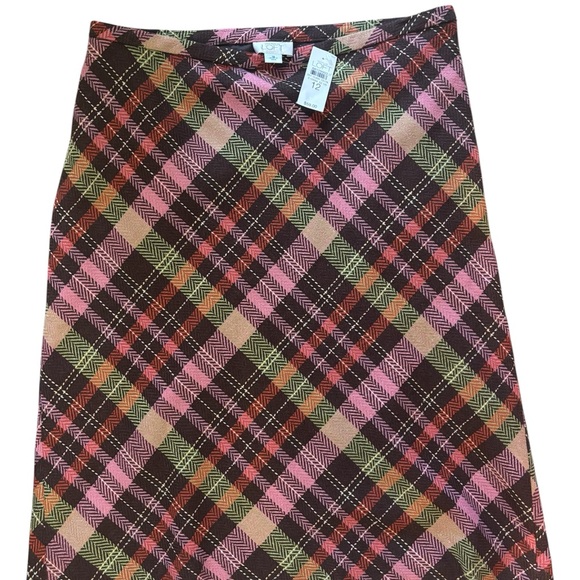 NWT Ann Taylor Loft Brown Plaid Knee Length Wool Blend Skirt Size 12 - Picture 1 of 4